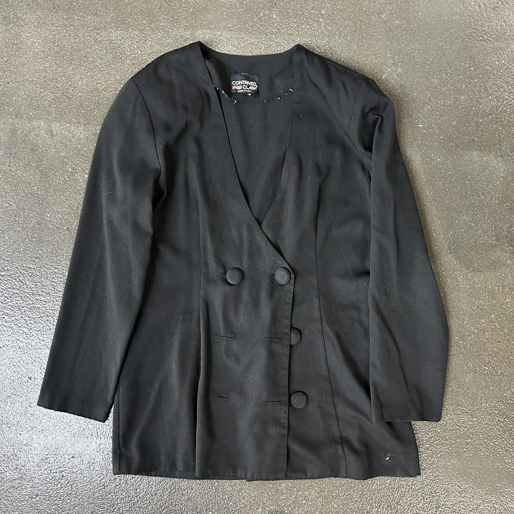 Contrived Clash Suit Jacket Womens Medium Black Double Breasted Lined Made USA